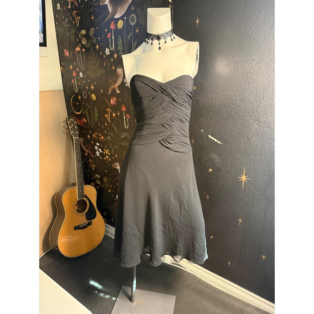 White House Black Market Strapless Black Ruched Chiffon Cocktail Dress 0